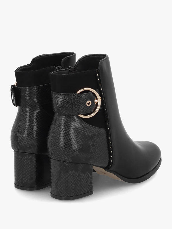 Panay Black Buckle Block Heel Ankle Boots