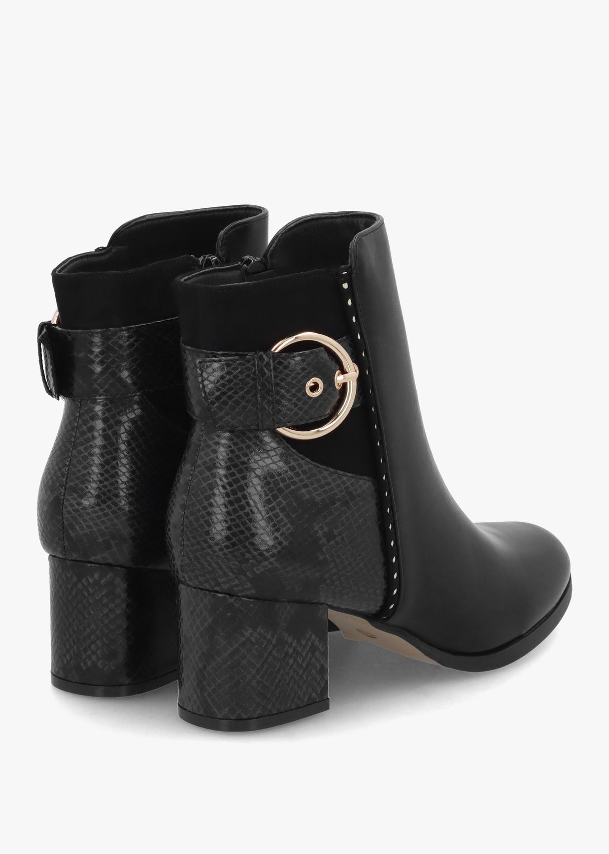 Panay Black Buckle Block Heel Ankle Boots