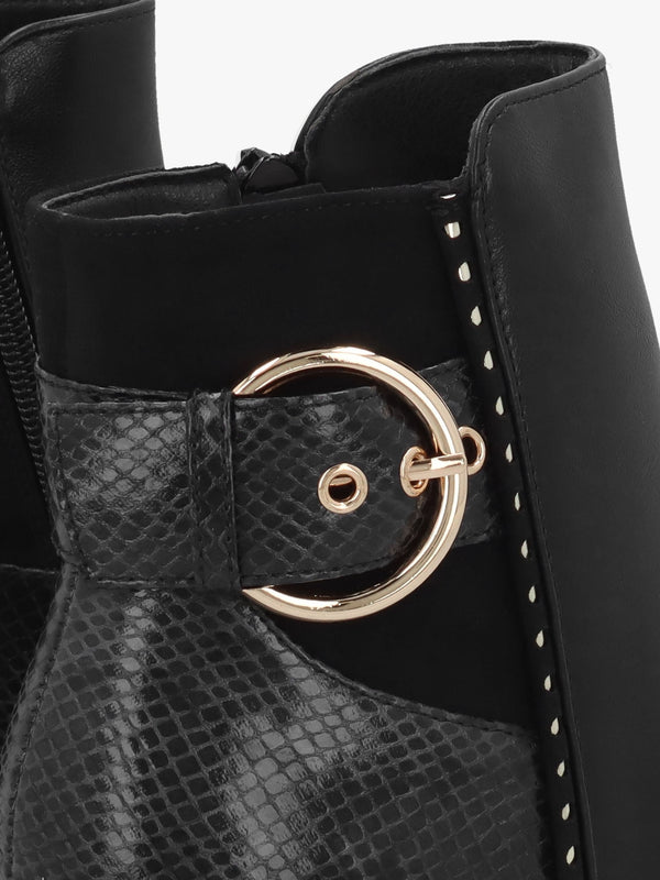 Panay Black Buckle Block Heel Ankle Boots
