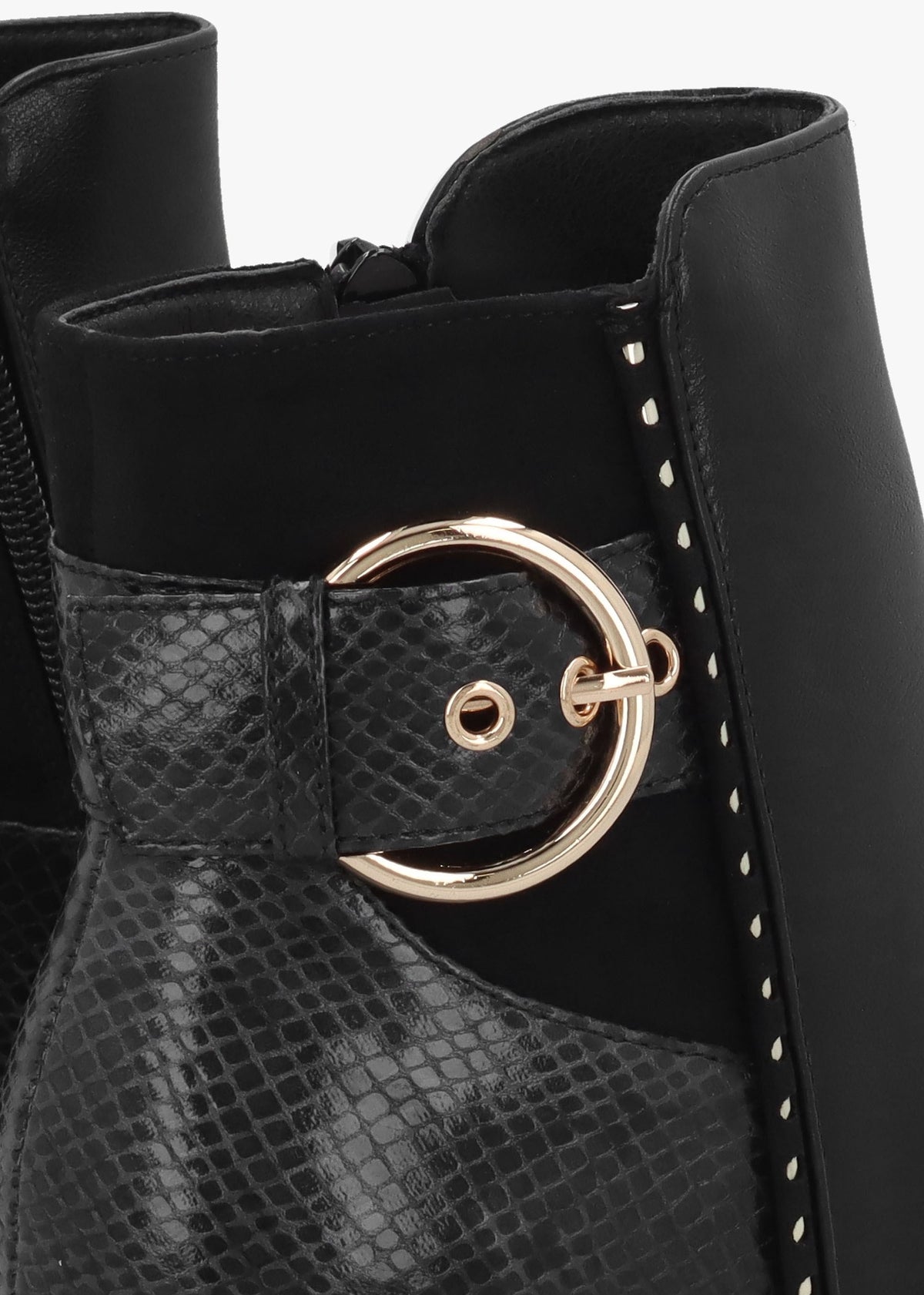 Panay Black Buckle Block Heel Ankle Boots