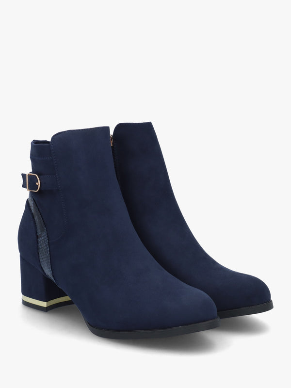 Peyari Navy Block Heel Ankle Boots