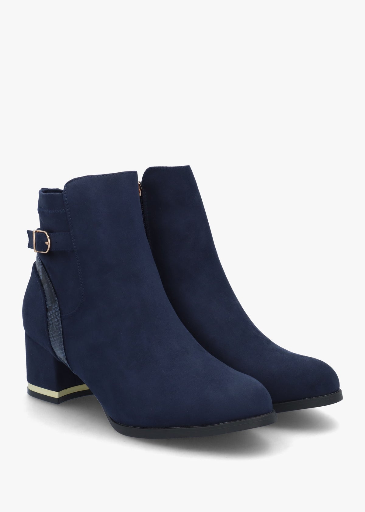 Peyari Navy Block Heel Ankle Boots