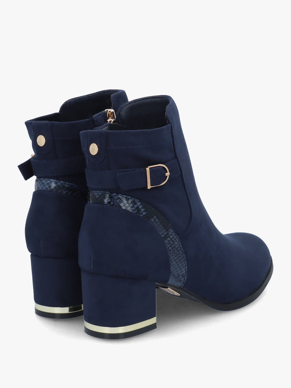 Peyari Navy Block Heel Ankle Boots