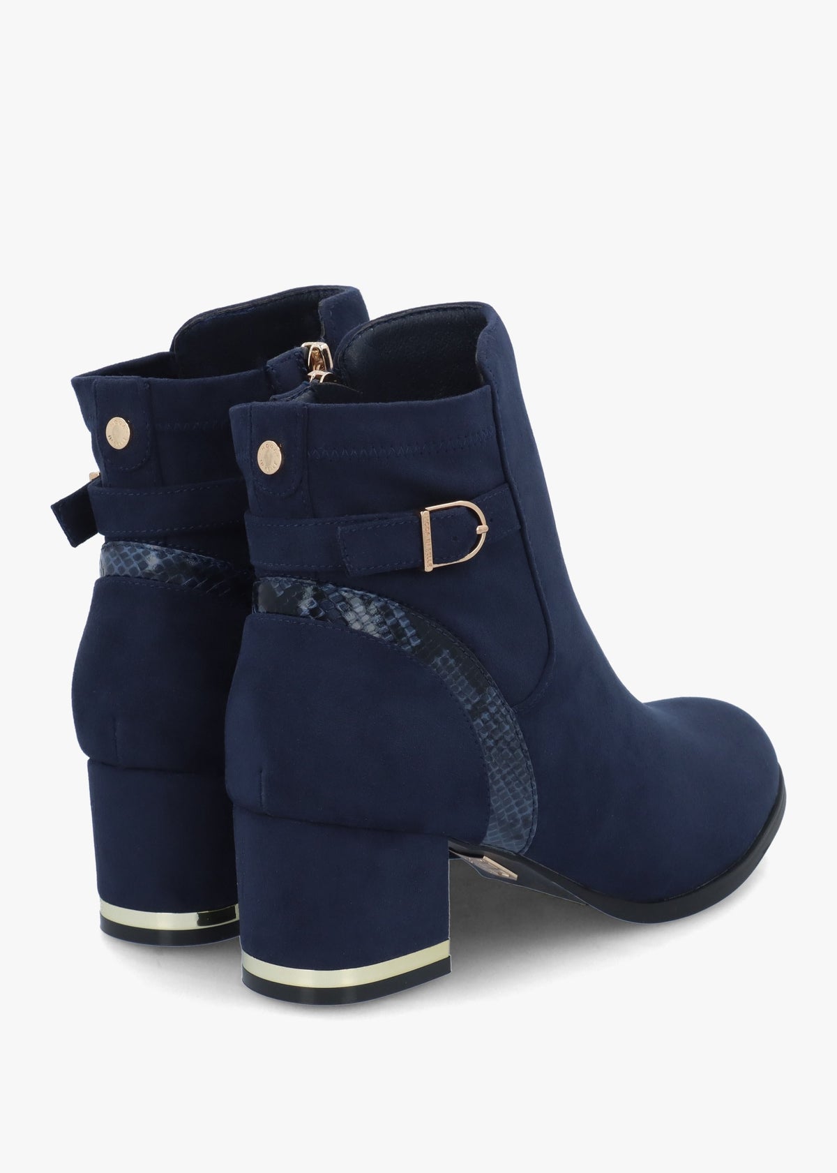 Peyari Navy Block Heel Ankle Boots