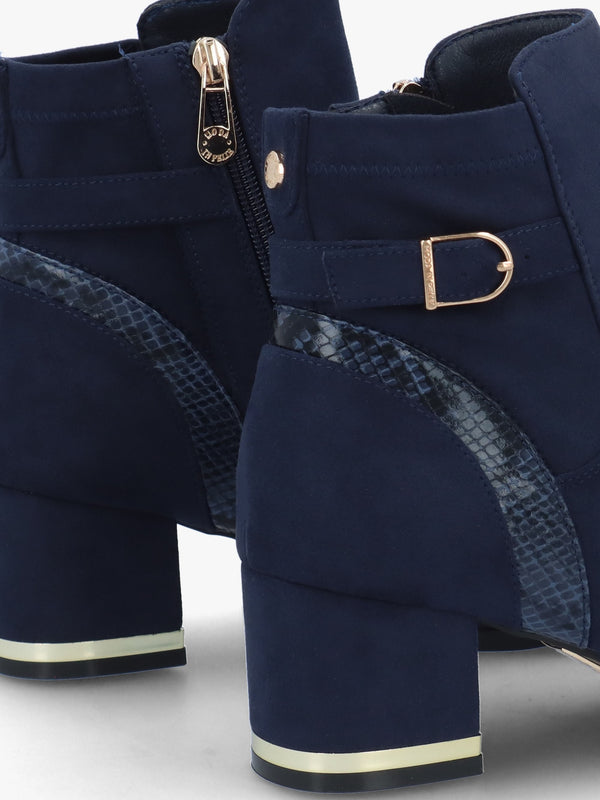 Peyari Navy Block Heel Ankle Boots