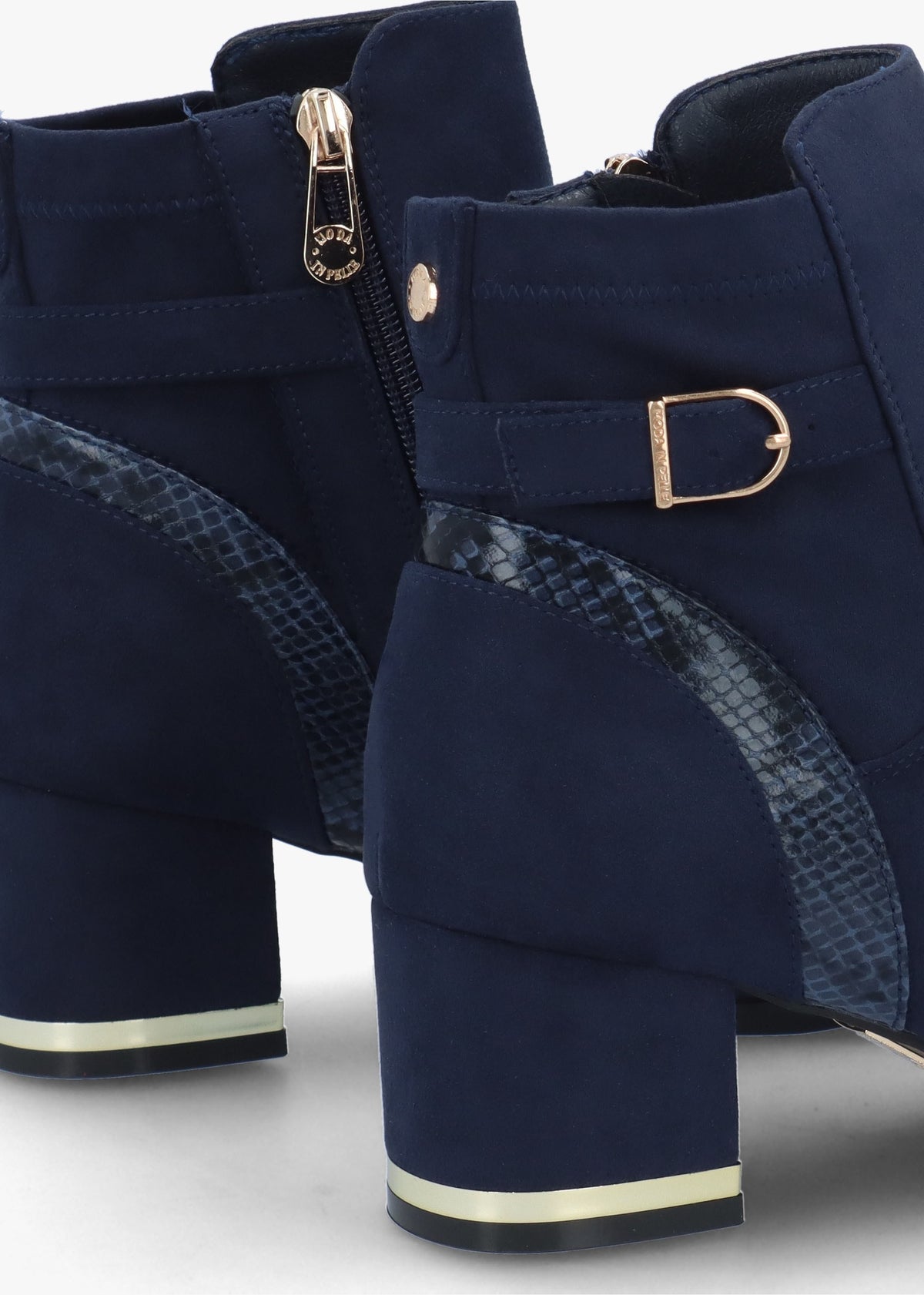 Peyari Navy Block Heel Ankle Boots