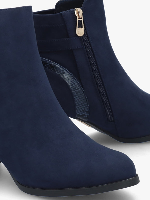 Peyari Navy Block Heel Ankle Boots