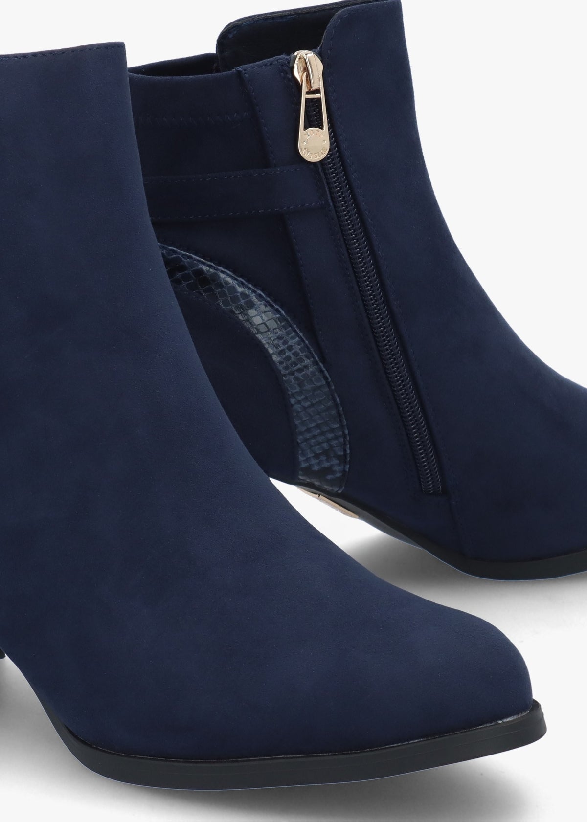Peyari Navy Block Heel Ankle Boots