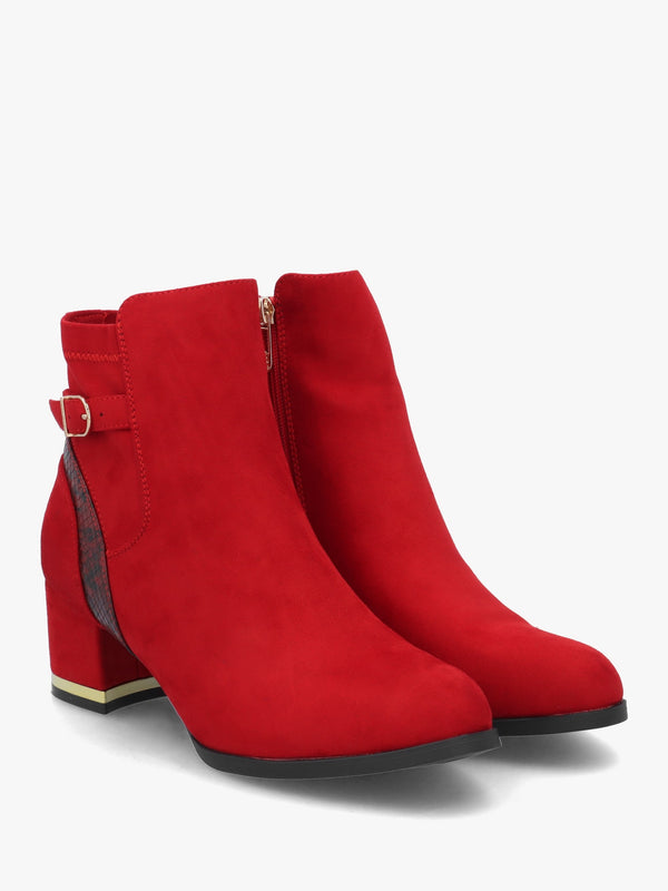 Peyari Red Block Heel Ankle Boots