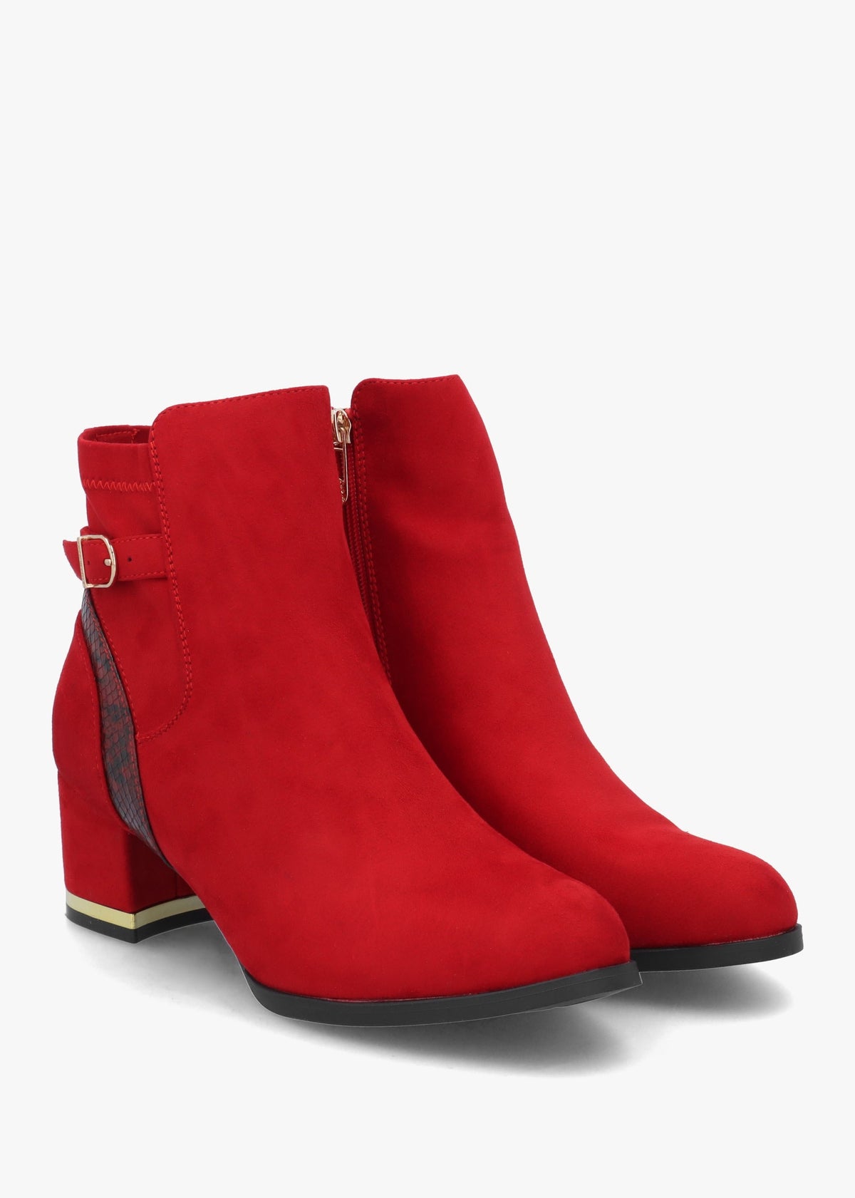 Peyari Red Block Heel Ankle Boots