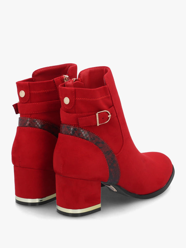 Peyari Red Block Heel Ankle Boots