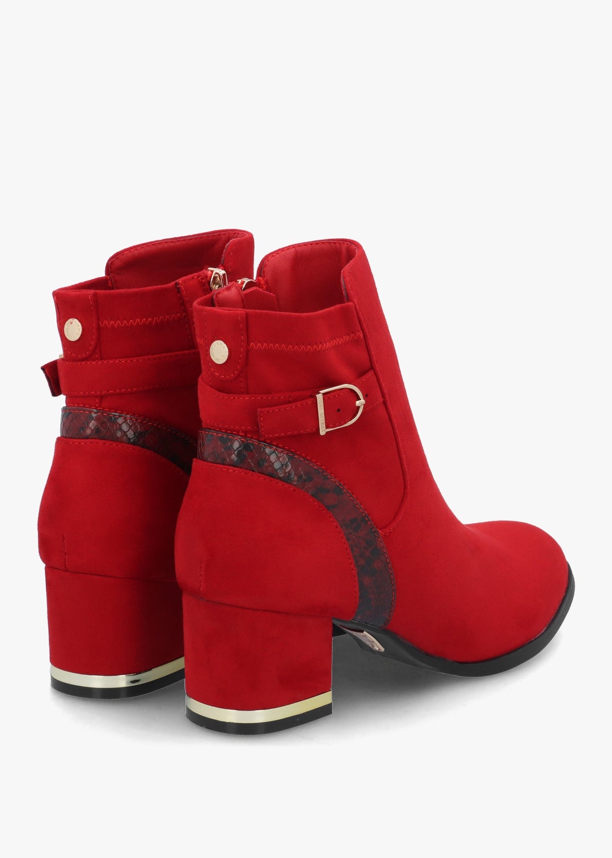 Peyari Red Block Heel Ankle Boots
