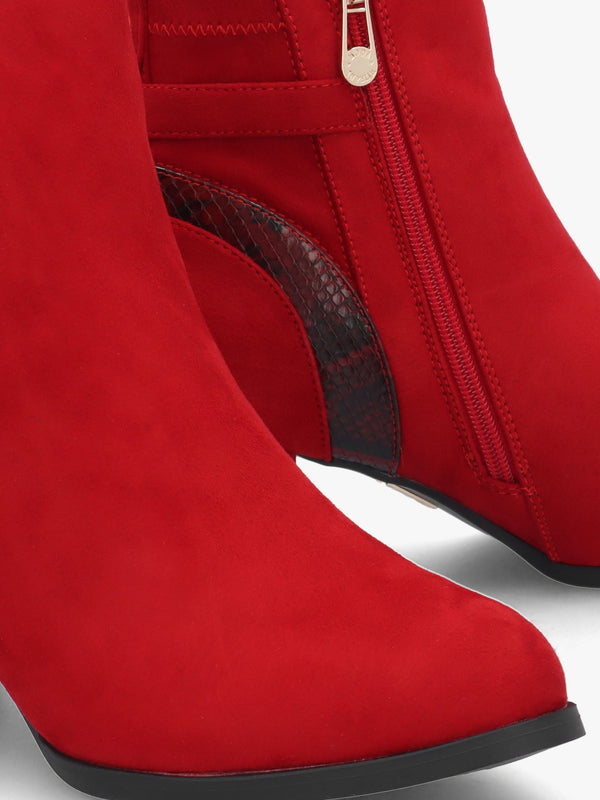 Peyari Red Block Heel Ankle Boots