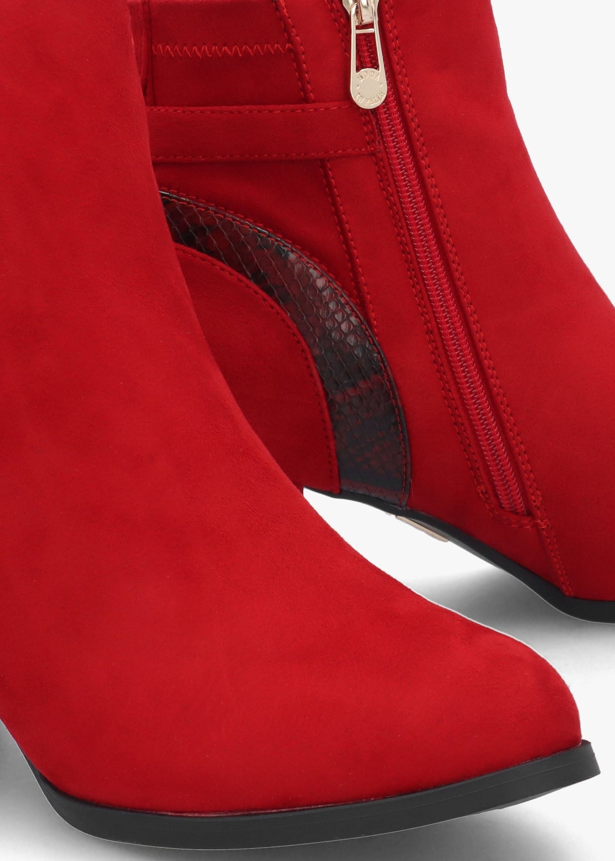 Peyari Red Block Heel Ankle Boots