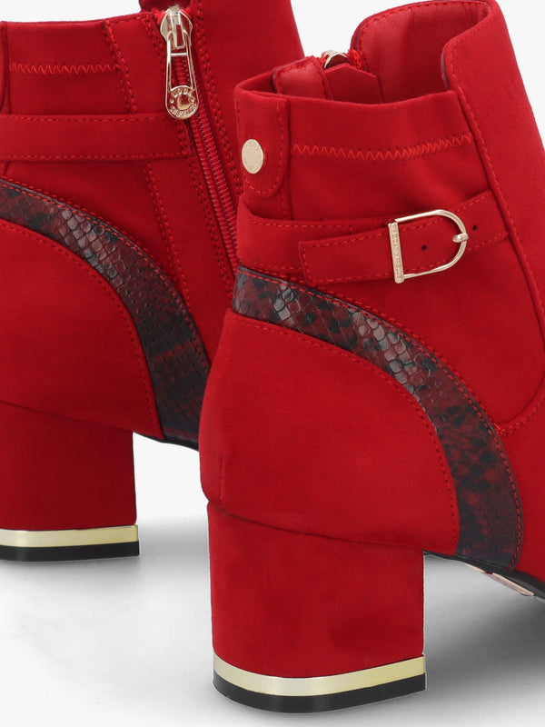 Peyari Red Block Heel Ankle Boots