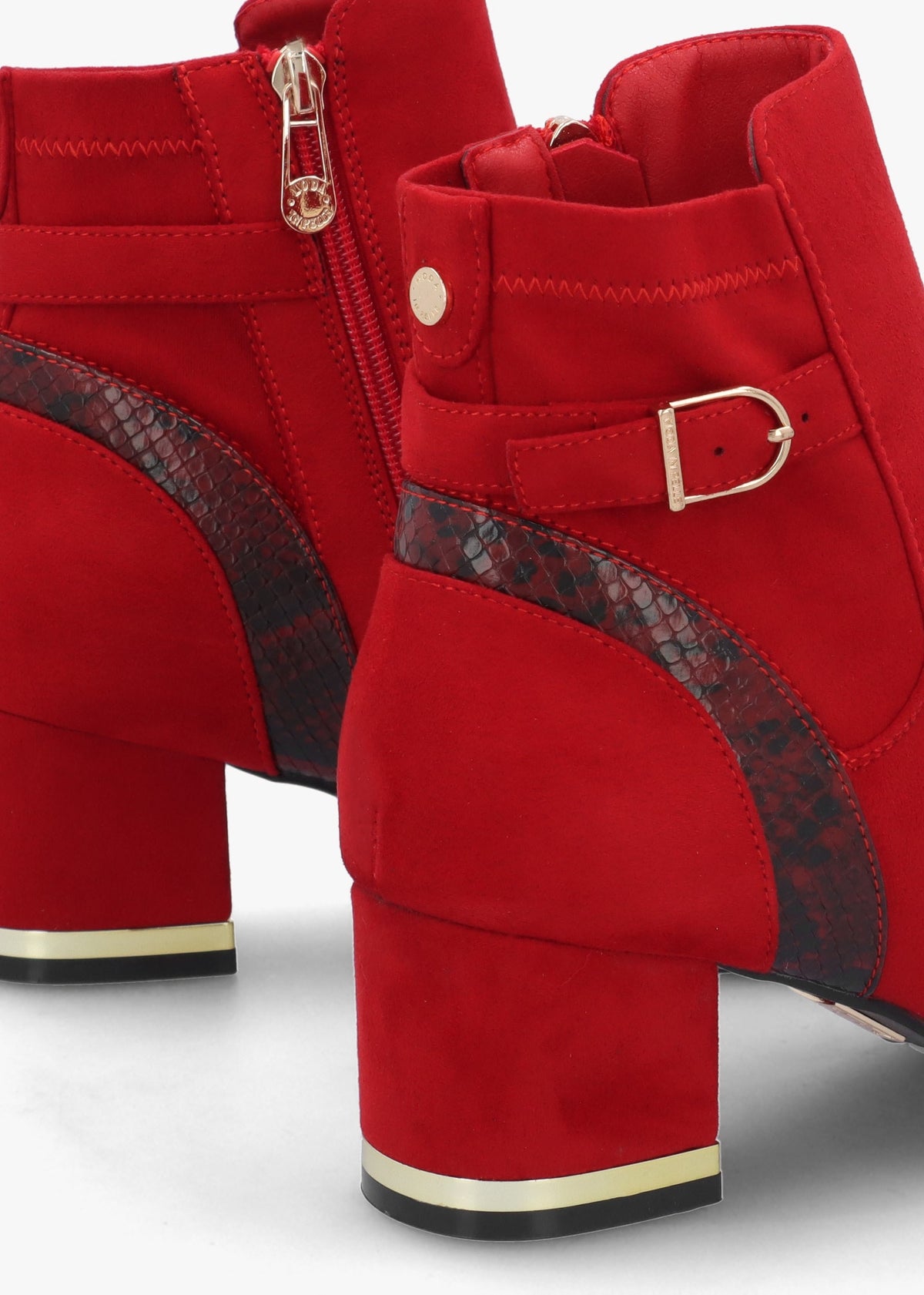 Peyari Red Block Heel Ankle Boots