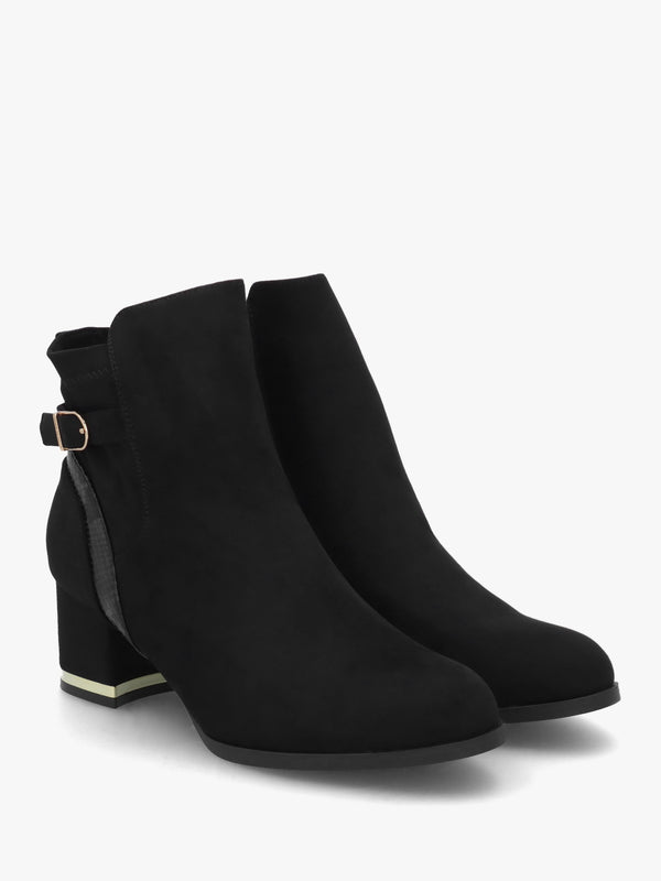 Peyari Black Block Heel Ankle Boots