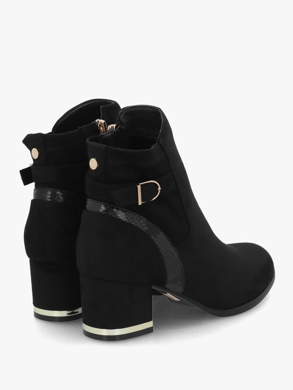 Peyari Black Block Heel Ankle Boots