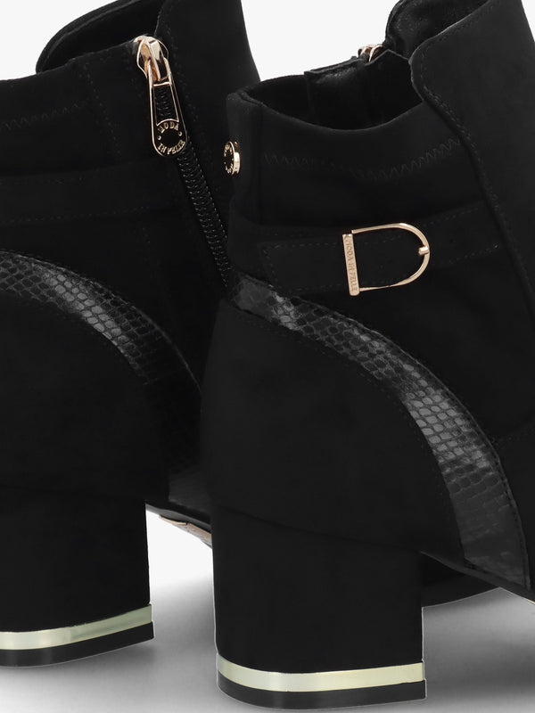 Peyari Black Block Heel Ankle Boots