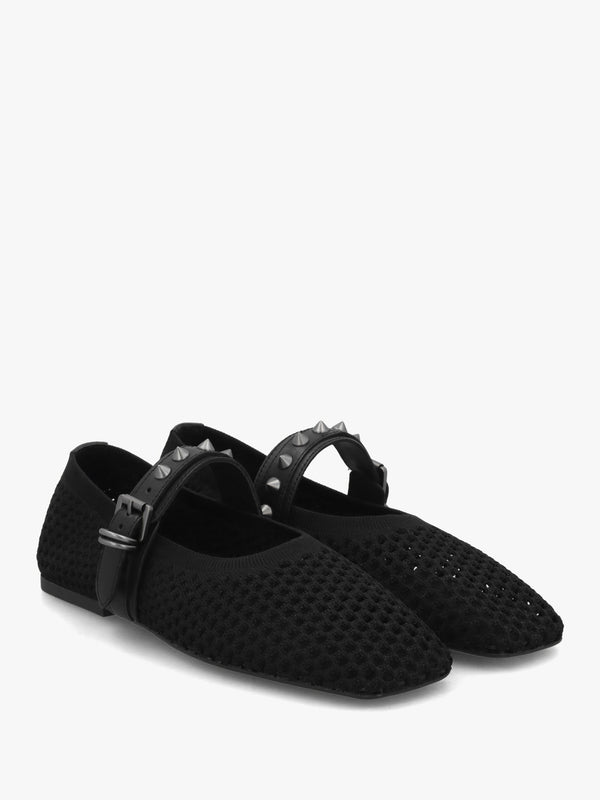 Bijoux Black Woven Studded Ballet Pumps