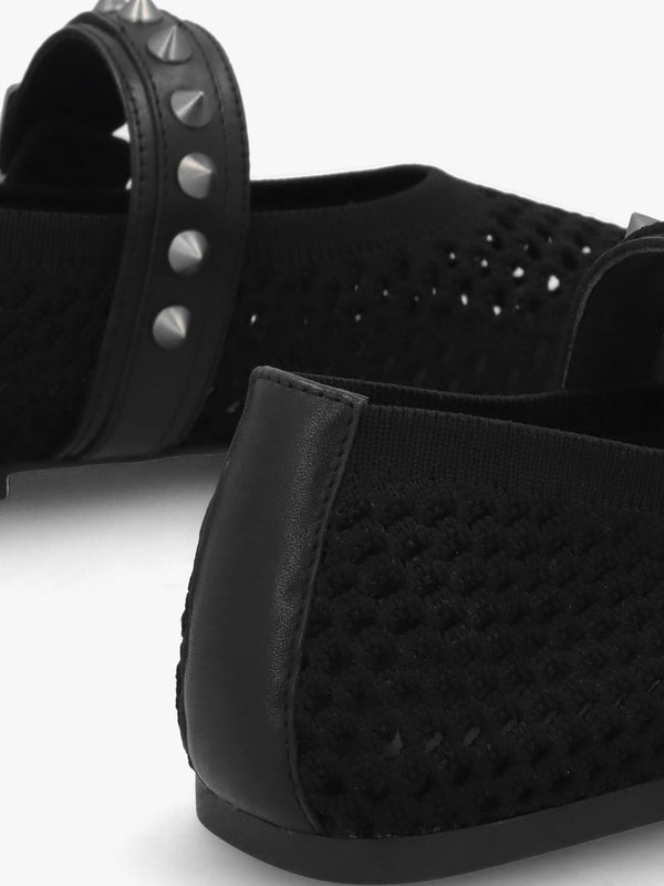 Bijoux Black Woven Studded Ballet Pumps