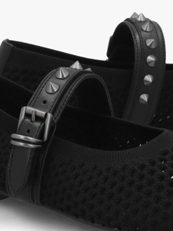 Bijoux Black Woven Studded Ballet Pumps