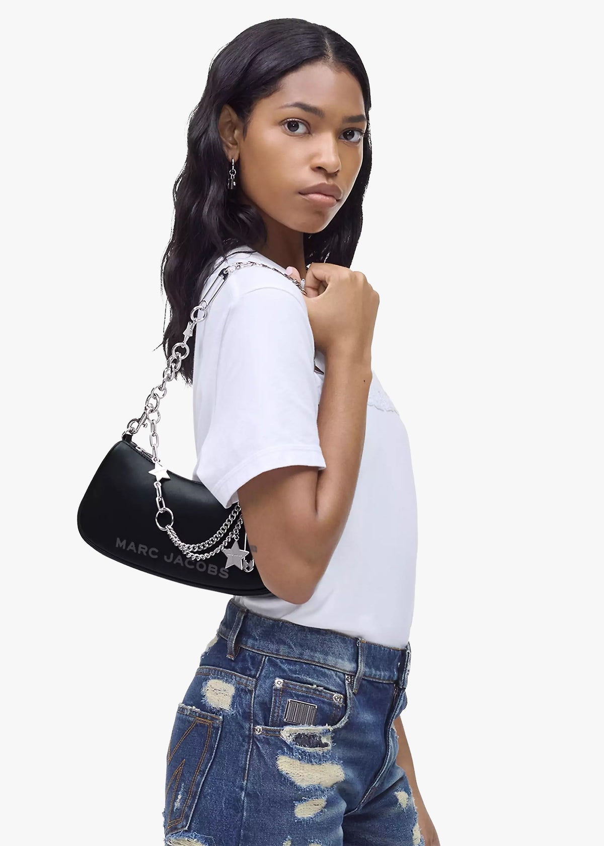The Star Charm Black Leather Shoulder Bag
