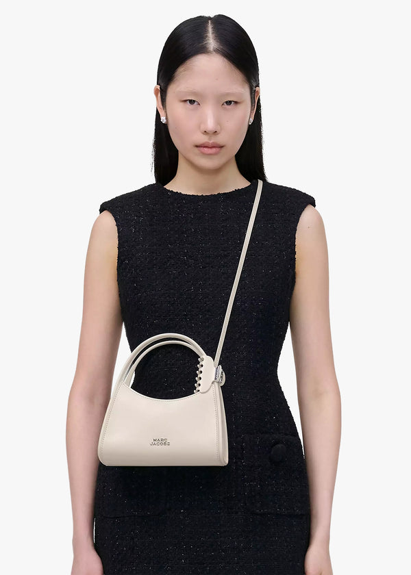 The Glam Claw Clip Cotton White Leather Cross-Body Bag