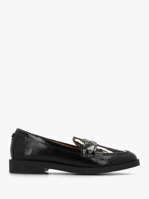 Fumia Black Patent Leather Zebra Pony Hair Loafers