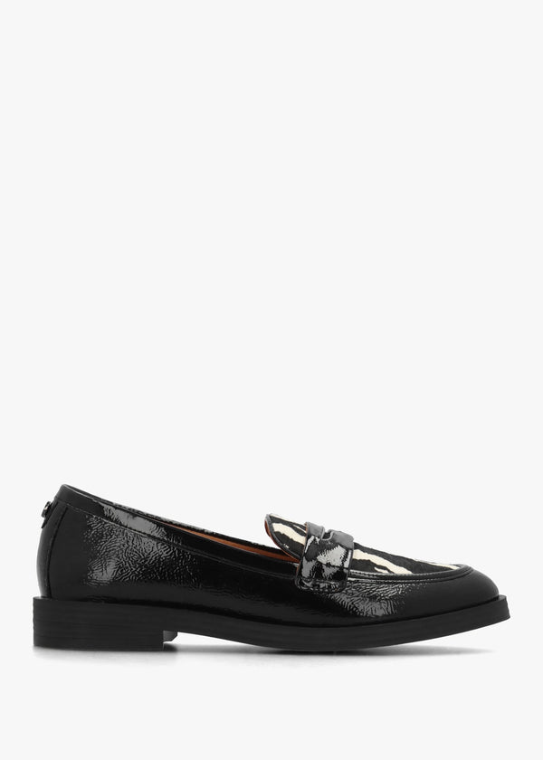 Fumia Black Patent Leather Zebra Pony Hair Loafers