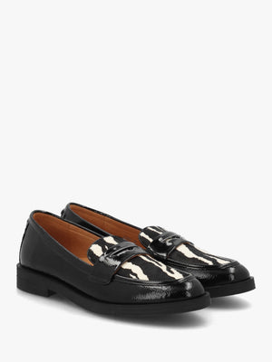 Fumia Black Patent Leather Zebra Pony Hair Loafers