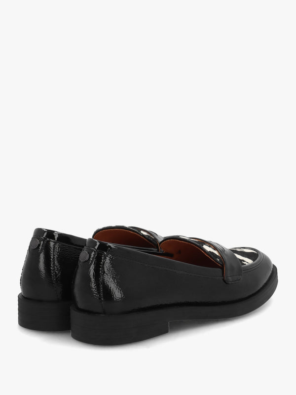 Fumia Black Patent Leather Zebra Pony Hair Loafers