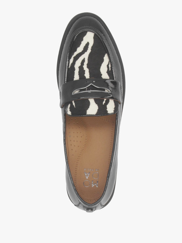 Fumia Black Patent Leather Zebra Pony Hair Loafers