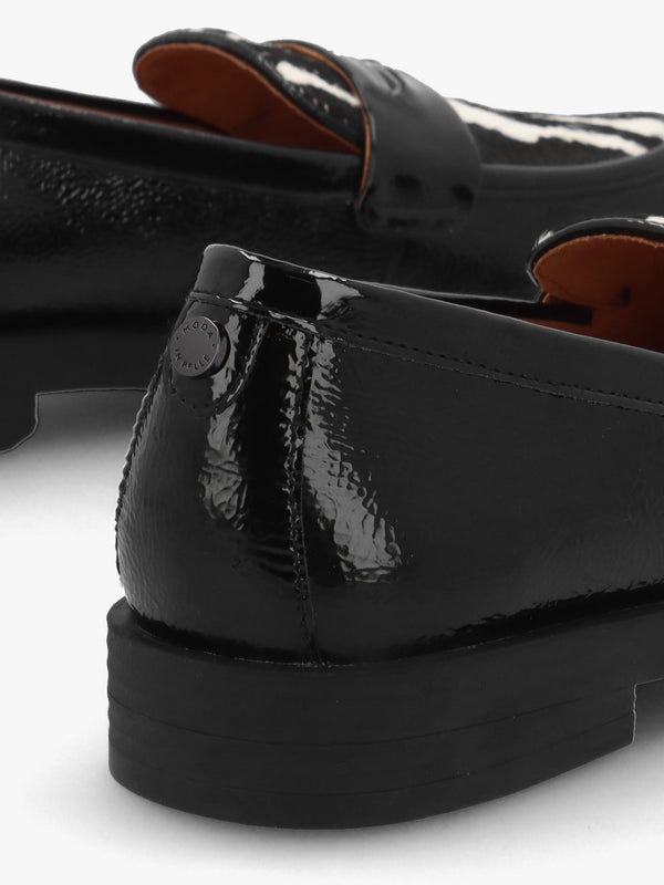 Fumia Black Patent Leather Zebra Pony Hair Loafers