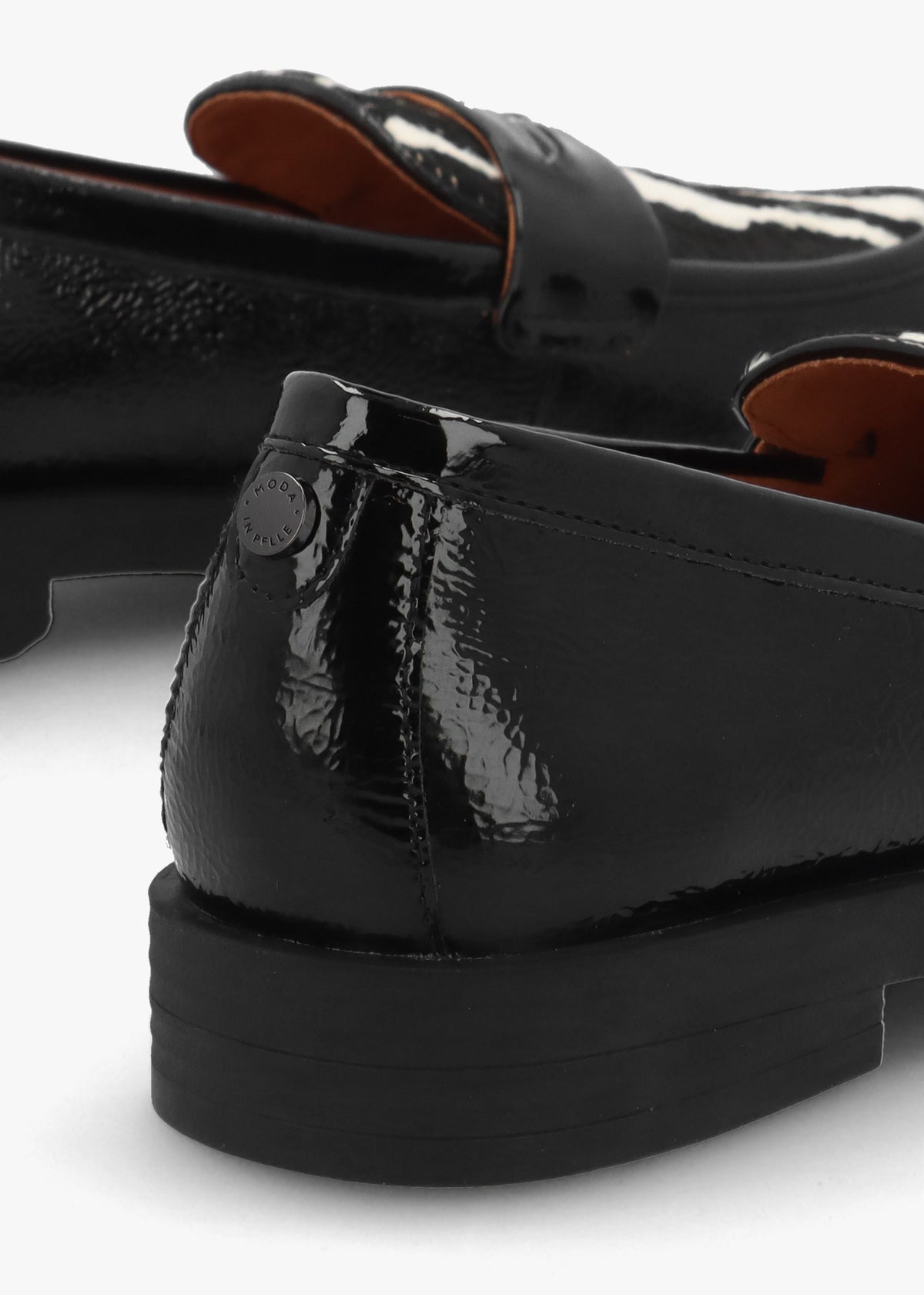 Fumia Black Patent Leather Zebra Pony Hair Loafers