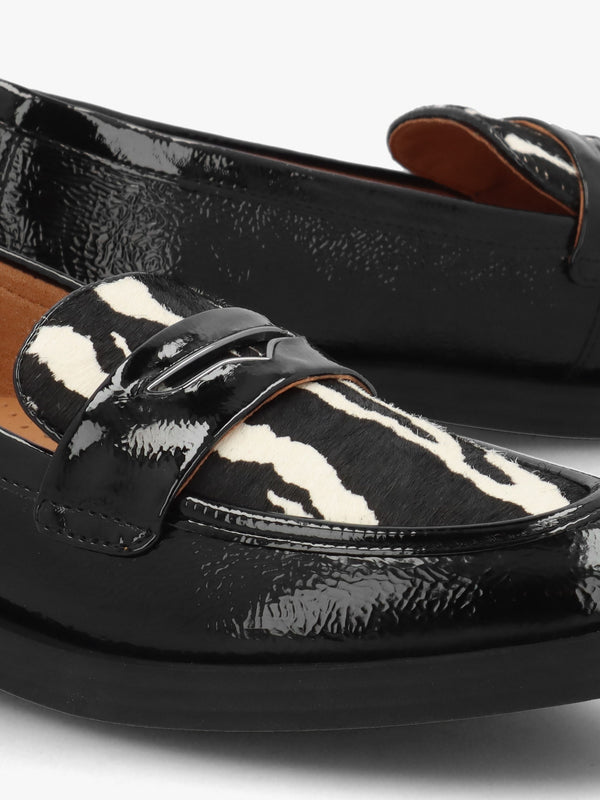 Fumia Black Patent Leather Zebra Pony Hair Loafers