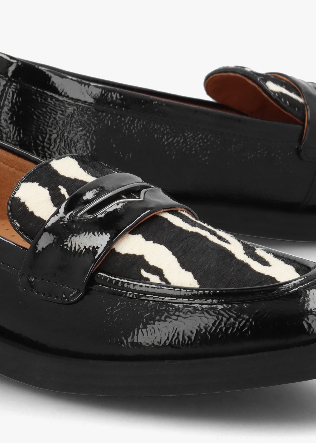 Fumia Black Patent Leather Zebra Pony Hair Loafers