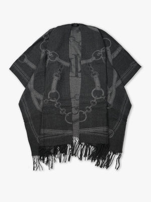 Equestrian Jacquard Grey Wool Mix Cape