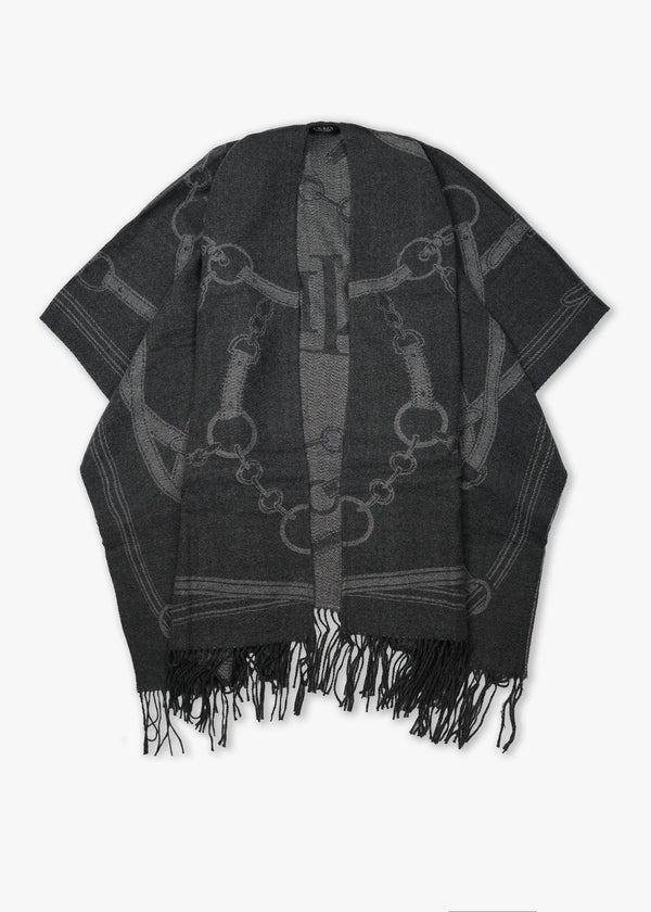Equestrian Jacquard Grey Wool Mix Cape