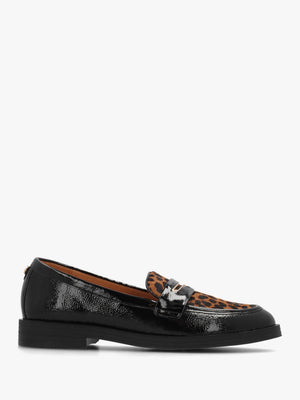 Fumia Black Patent Leather Leopard Pony Hair Loafers