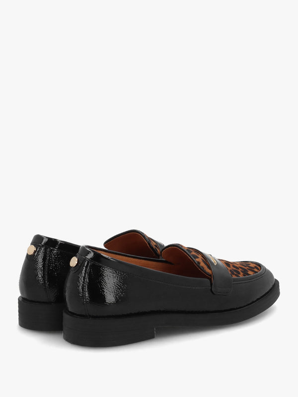 Fumia Black Patent Leather Leopard Pony Hair Loafers