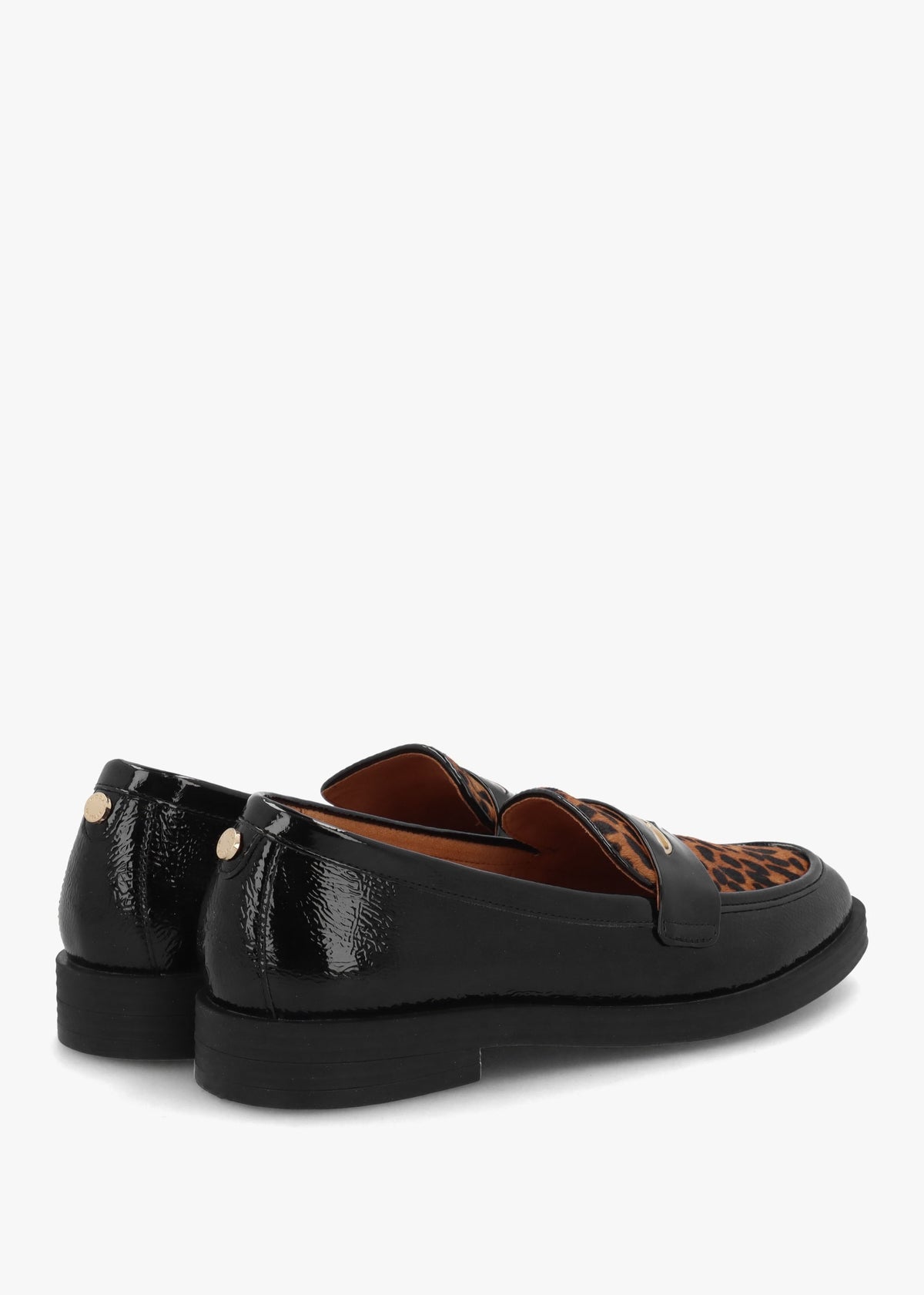 Fumia Black Patent Leather Leopard Pony Hair Loafers