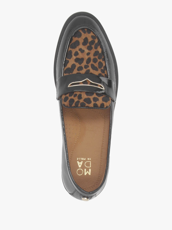 Fumia Black Patent Leather Leopard Pony Hair Loafers