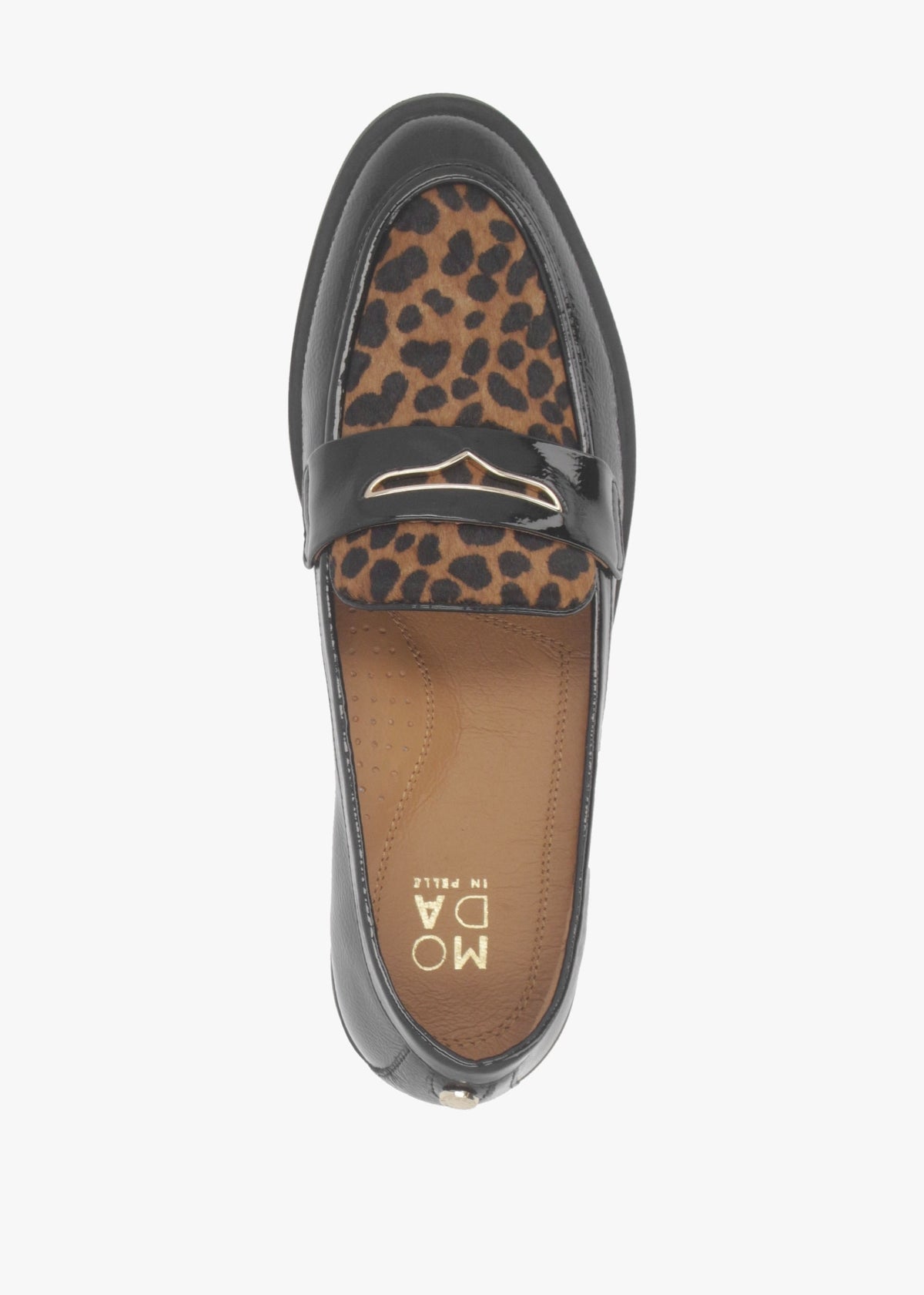 Fumia Black Patent Leather Leopard Pony Hair Loafers