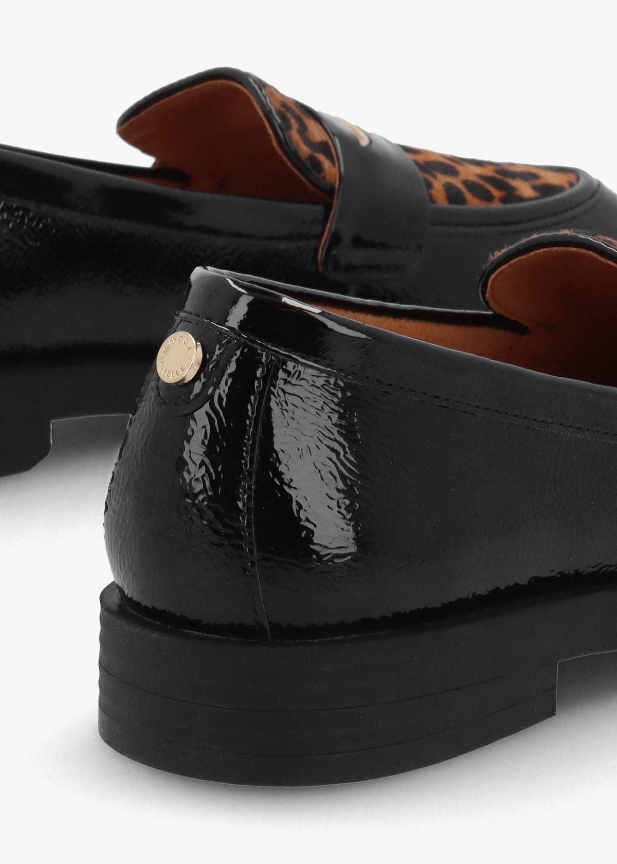 Fumia Black Patent Leather Leopard Pony Hair Loafers