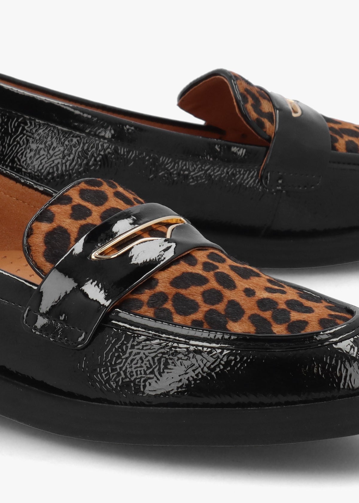 Fumia Black Patent Leather Leopard Pony Hair Loafers