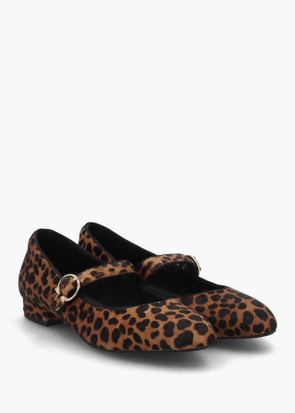 Firuta Leopard Pony Hair Mary Jane Pumps