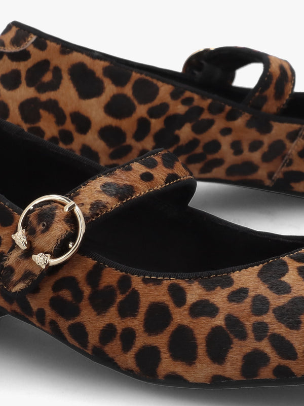 Firuta Leopard Pony Hair Mary Jane Pumps