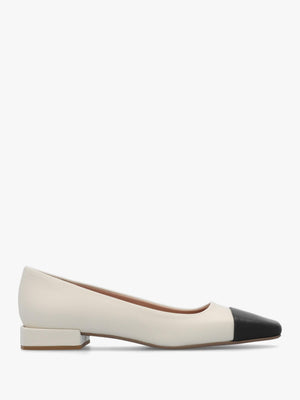 Saria White & Black Leather Toe Cap Pumps