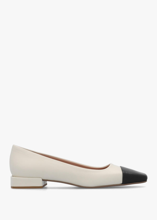 Saria White & Black Leather Toe Cap Pumps